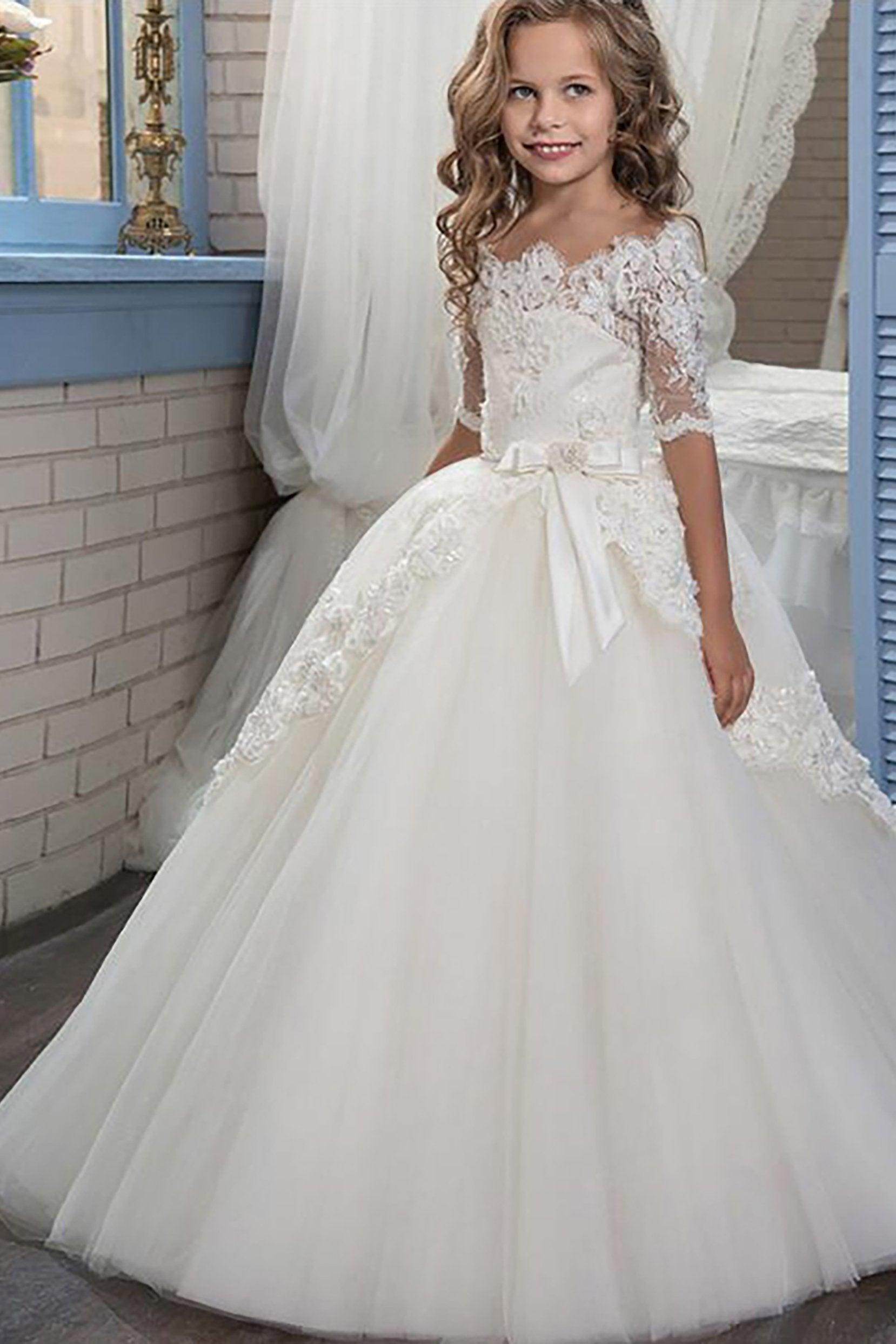 Ball Gown Floor Length Tulle Lace Flower Girl Dress CF0300 - COCOMELODY